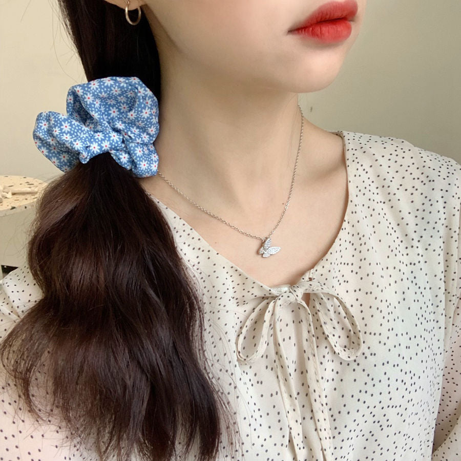 Fresh Blue Floral Gingham Polka Dot Scrunchies