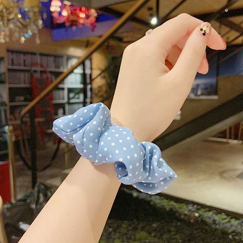 Fresh Blue Floral Gingham Polka Dot Scrunchies
