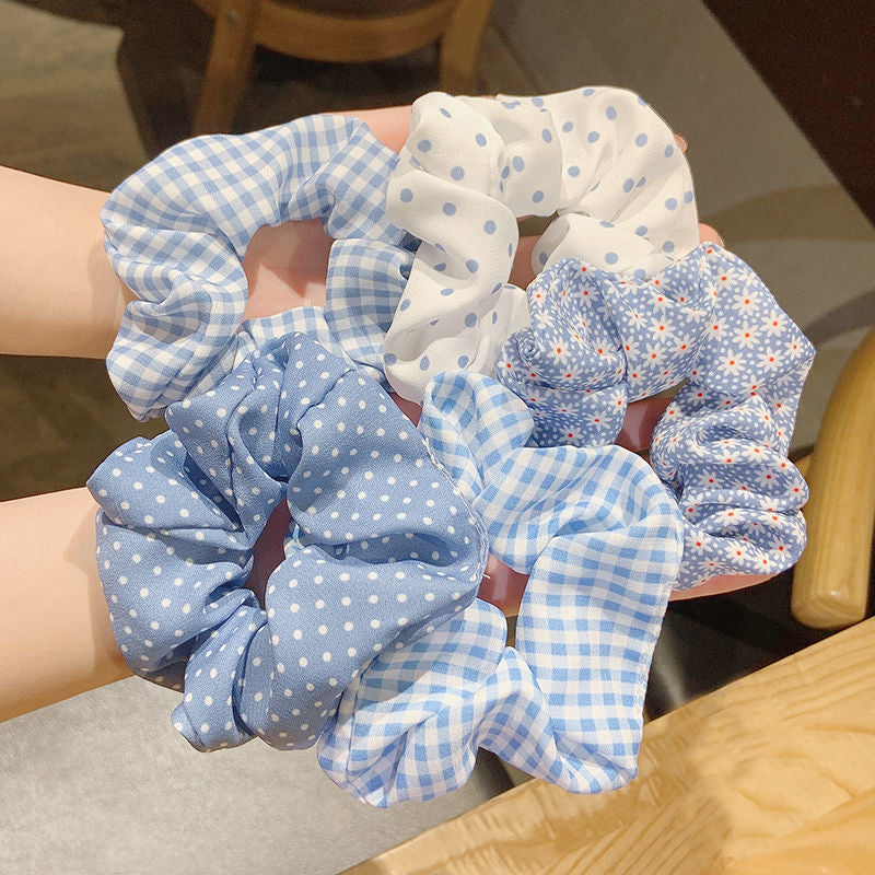 Fresh Blue Floral Gingham Polka Dot Scrunchies
