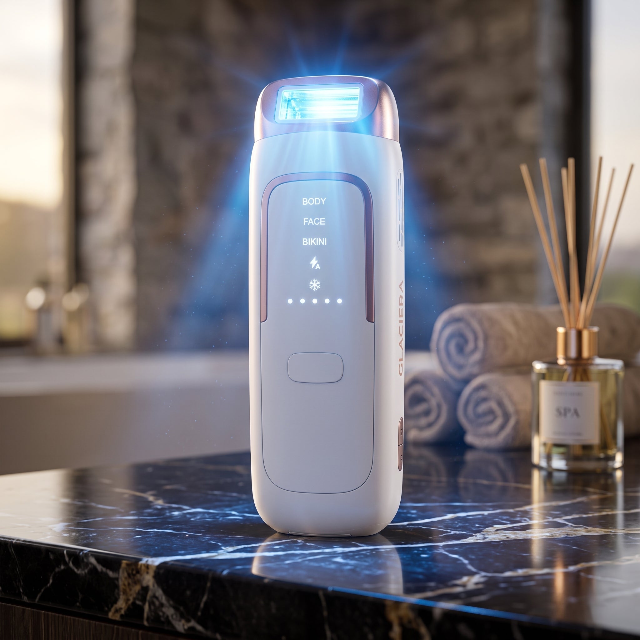 GLACIERA Pro Sapphire Ice-Cooling Laser Hair Removal - Painless IPL for Face, Body & Bikini | 5 Energy Levels & FDA-Quality Tech