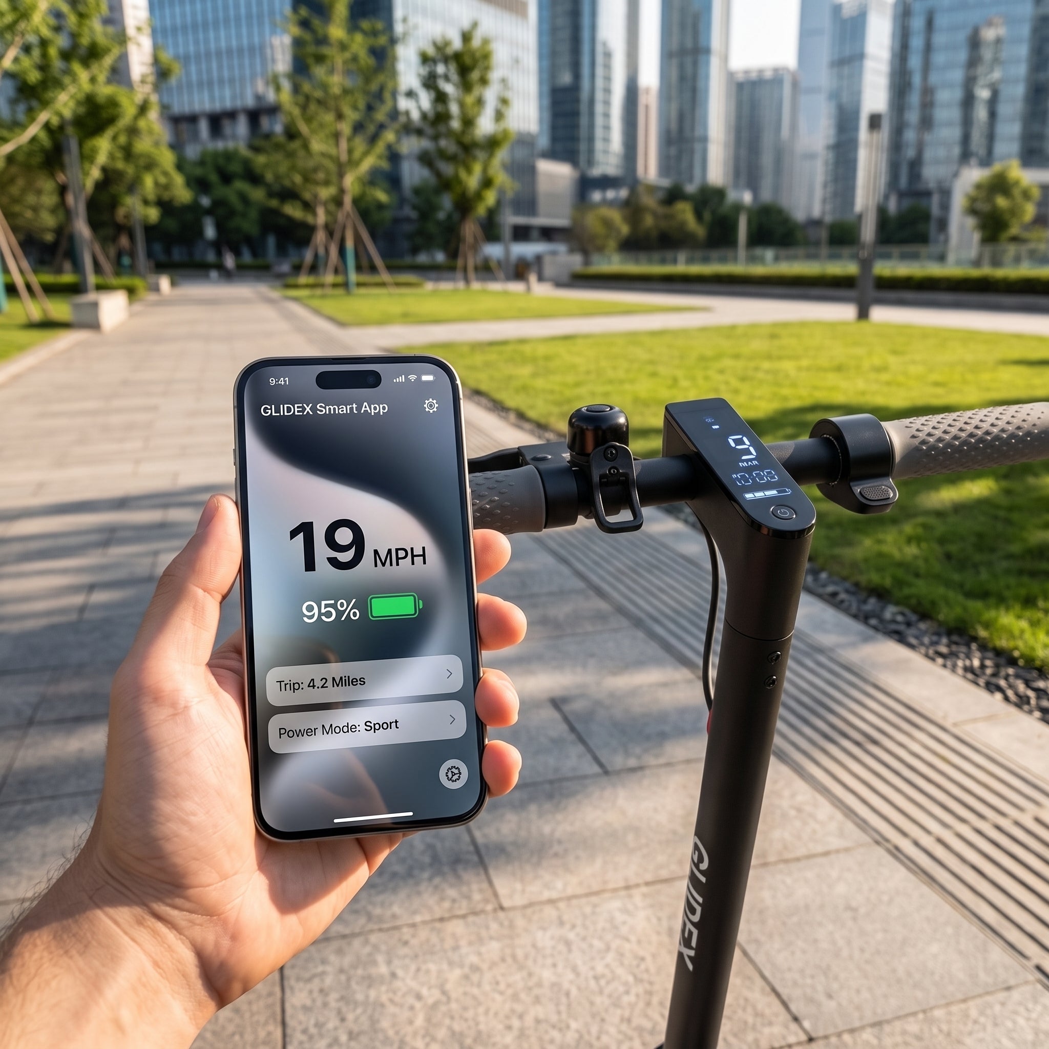 GLIDEX Urban Pro Electric Scooter - 350W High-Power Motor, 19MPH Max Speed | Smart App Control & 3s Fast Folding